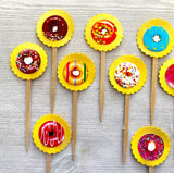 Donut Themed Cupcake Toppers,Donut Themed,Cupcake Toppers,Donuts,Set of 10,Donut Birthday Party,Gift,Double Sided,Handmade