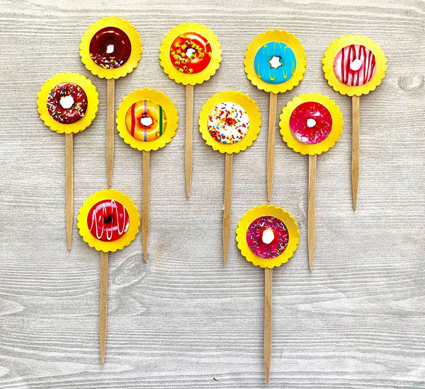 Donut Themed Cupcake Toppers,Donut Themed,Cupcake Toppers,Donuts,Set of 10,Donut Birthday Party,Gift,Double Sided,Handmade
