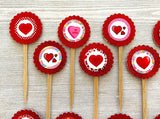 Valentines Cupcake Toppers,Valentines,Cupcake Toppers,Valentines Decorations,Set of 12,Valentines Day Party,Hearts,Double Sided,Handmade