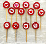 Valentines Cupcake Toppers,Valentines,Cupcake Toppers,Valentines Decorations,Set of 12,Valentines Day Party,Hearts,Double Sided,Handmade