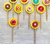 Donut Themed Cupcake Toppers,Donut Themed,Cupcake Toppers,Donuts,Set of 10,Donut Birthday Party,Gift,Double Sided,Handmade